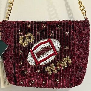 Embellished Burgundy Beaded Women's Bag Go Team! Sports